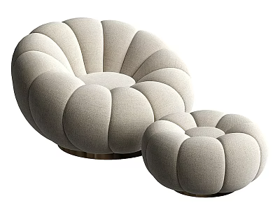 Pumpkin Shaped Beige Upholstered Single Sofa With Gold Base And Two Sizes 3d model