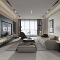 Modern Living Dining Room Interior With Beige Sofa Coffee Table Floor Lamp And Decorative Painting