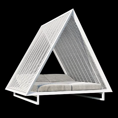 Modern Triangular Lounge Chair With White Woven Frame And Gray Cushions 3d model