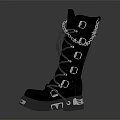 Black high top lace up boots with chains metal buckles and decorative details