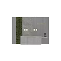 Modern Reception Desk With Green Plant Wall Marble Wall Pendant Light And Reception Sign