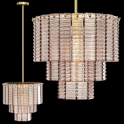 Luxury Modern Crystal Chandelier With Layered Glass Design And Gold Metal Frame 3d model