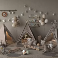 Cozy Kids Playroom With Teepees Stars Balloons Stuffed Toys And Wooden Toys