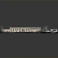 Aerial View 3D Model Community Buildings With Large Rectangular Structure Small Houses Roads Green Spaces