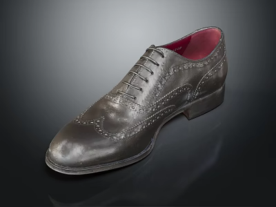Stylish Metallic Leather Brogue Shoes With Intricate Perforated Design Red Lining And Classic Sole 3d model