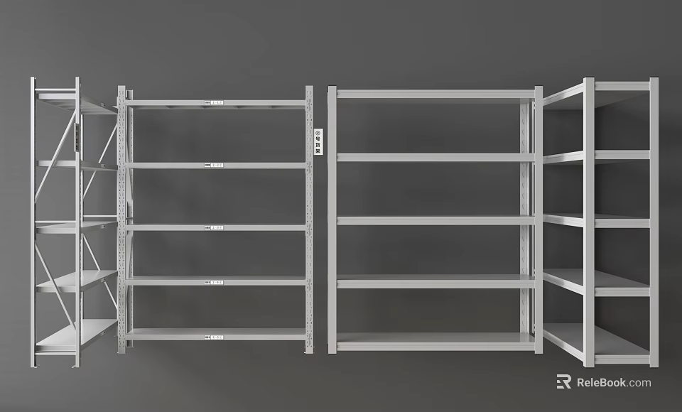 Sturdy Metal Storage Shelves With Multiple Layers Arranged Side By Side 3d model 