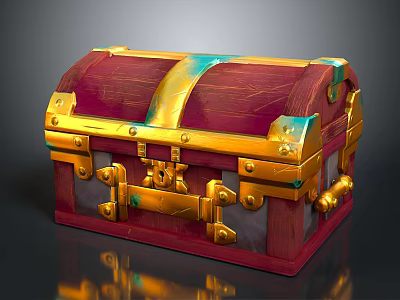 Ornate Red And Gold Treasure Chest With Shiny Metallic Accents And Glossy Finish 3d model