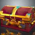 Ornate Red And Gold Treasure Chest With Shiny Metallic Accents And Glossy Finish