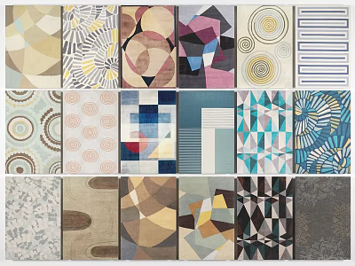 Different Square Rugs With Geometric Abstract And Colorful Patterns For Home Decor 3d model