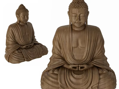 Traditional Wooden Buddha Sculptures Hand Carved Sitting Meditation Artworks 3d model