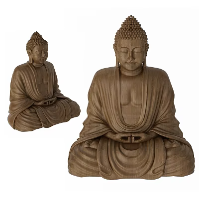 Traditional Wooden Buddha Sculptures Hand Carved Sitting Meditation Artworks 3d model