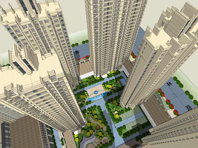 Modern High Rise Residential Buildings Aerial View With Community Greenery And Landscaping 3d model