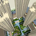 Modern High Rise Residential Buildings Aerial View With Community Greenery And Landscaping