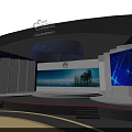 G20 Summit Stage With Large Screen Cityscape And Purple Lighting Effects