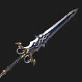 Fantasy Style Decorative Sword With Blue Silver Blade And Golden Hilt Design