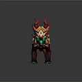 Vibrant Red And Green Fantasy Beast With Intricate Horns Mane And Gemstone Accents