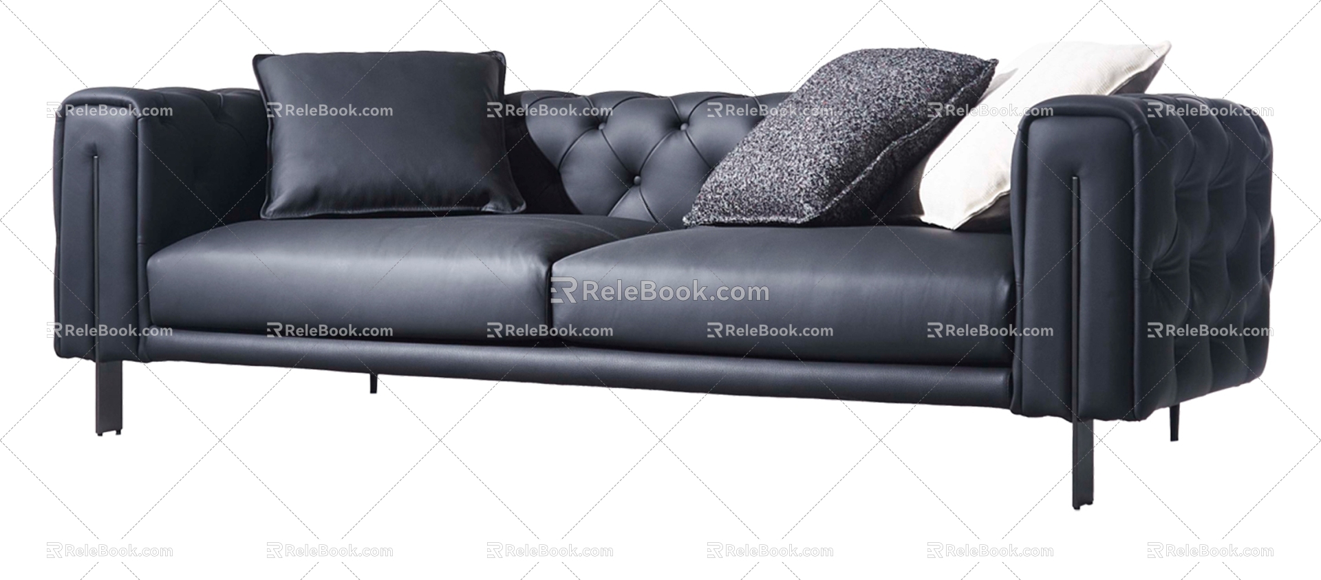 Black double leather sofa 3d model