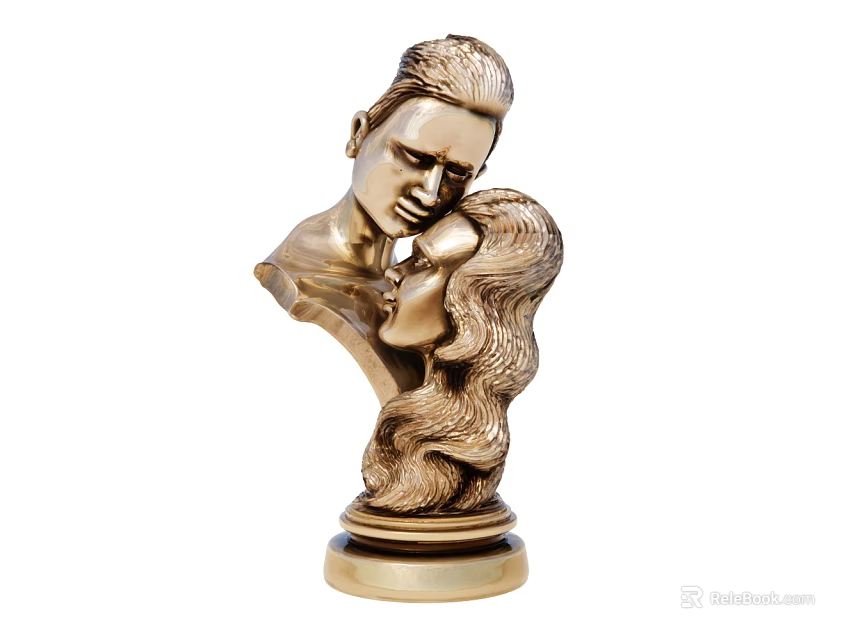 Golden Couple Bust Sculpture With Intimate Pose And Decorative Base 3d model 