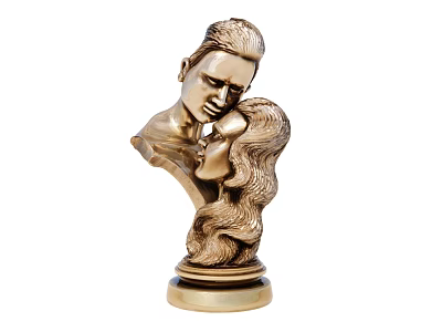 Golden Couple Bust Sculpture With Intimate Pose And Decorative Base 3d model
