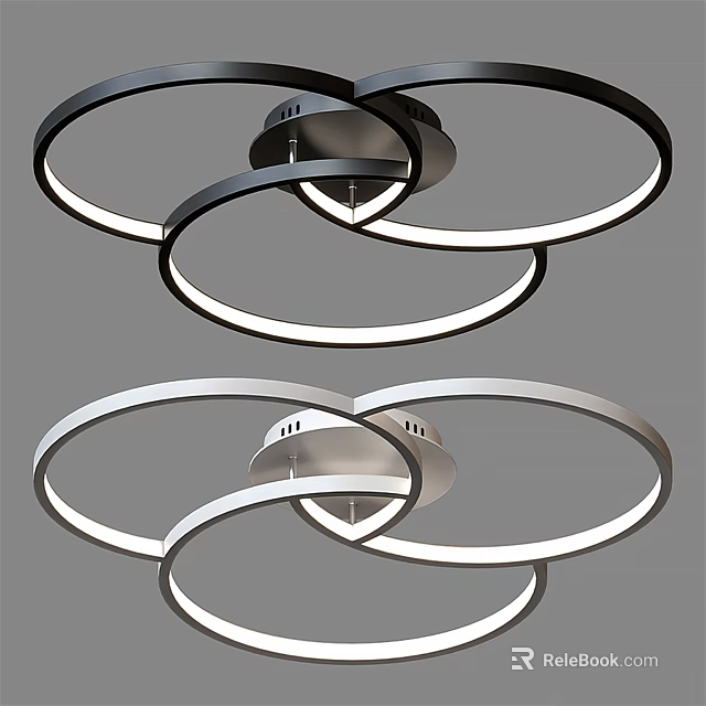 Modern Circular Ring Ceiling Light With LED Strips And Black Silver Metal Frame 3d model