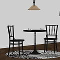 Cozy Dining Space With Window Blinds Pendant Light Wooden Table Two Chairs Rug And Floor Lamp