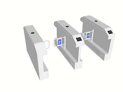 Public Facility White Turnstiles With Blue Arrows Green Indicators For Access Control 3d model