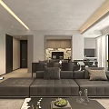 Modern Living Dining Room Interior With Large Sofa Dining Table And Natural Light