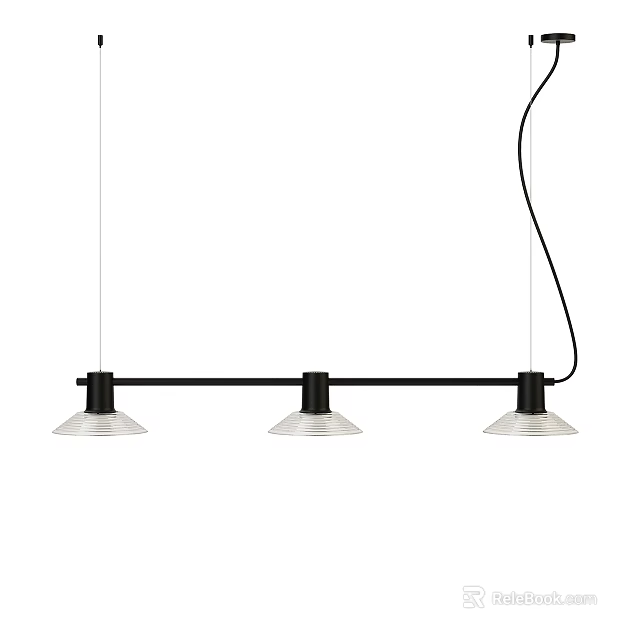 Modern Three Light Pendant Light Design With Black Bar And White Shades 3d model 