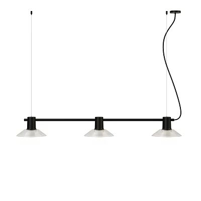 Modern Three Light Pendant Light Design With Black Bar And White Shades 3d model