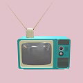 Vintage Turquoise Television Featuring Antennas on Pink Background with Classic Design