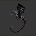 3D Fantasy Dragon Creature With Spread Black Wings And Curled Tail