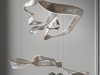 Modern Metallic Streamlined Chandelier With Curved Ribbon Shapes For Contemporary Interior Spaces 3d model