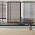 roller shutter bamboo curtain blackout curtain carpet vase branches 3d model