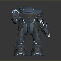 Blue Sci Fi Robot With Metallic Armor And Mechanical Arm Design