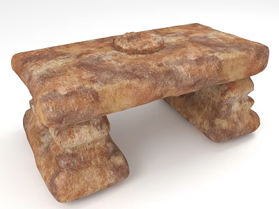 Natural Texture Stone Bench With Circular Top Decoration And Sturdy Stone Legs 3d model
