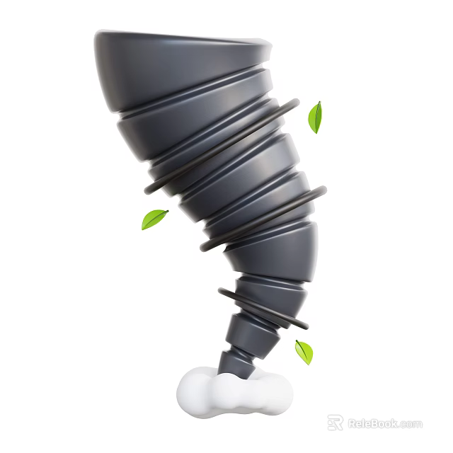 Gray Spiral Shaped Decorative Ornament Set With Green Leaves And White Base 3d model 
