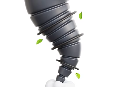 Gray Spiral Shaped Decorative Ornament Set With Green Leaves And White Base 3d model