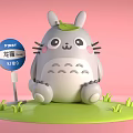 Cute Totoro Game Movie Character with Blue First Sign on Green Grass Pink Background