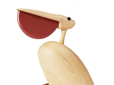 Wooden Bird Shaped Ornamental Decor Set With Red Accent And Minimalist Design 3d model