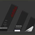 Black Inclined Panels On Platform Base With White Stripes And Geometric Design