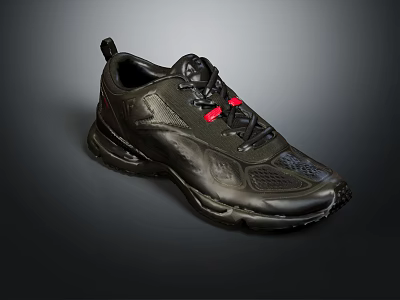 Black Athletic Sneakers With Red Accents Mesh Design And Durable Sole 3d model