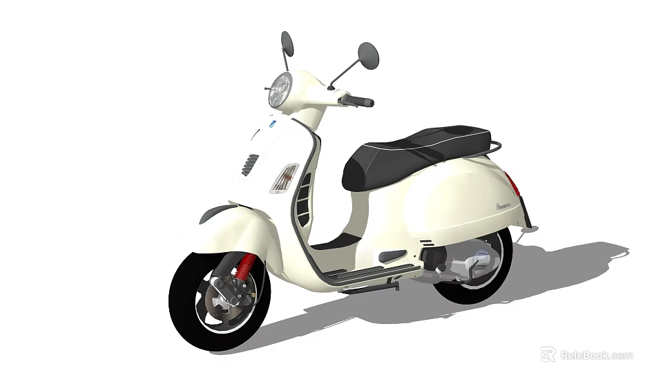Vintage White Scooter With Black Seat Mirrors And Red Brake Caliper 3d model 