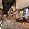 Chinese Style Private Dining Room With Ceiling Lattice Wooden Pendant Light Round Table And Chairs