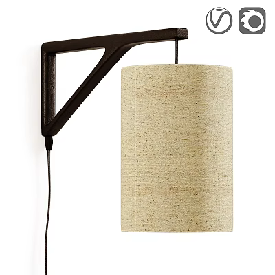 Modern Wall Lamp With Wooden Triangular Bracket And Beige Fabric Shade 3d model