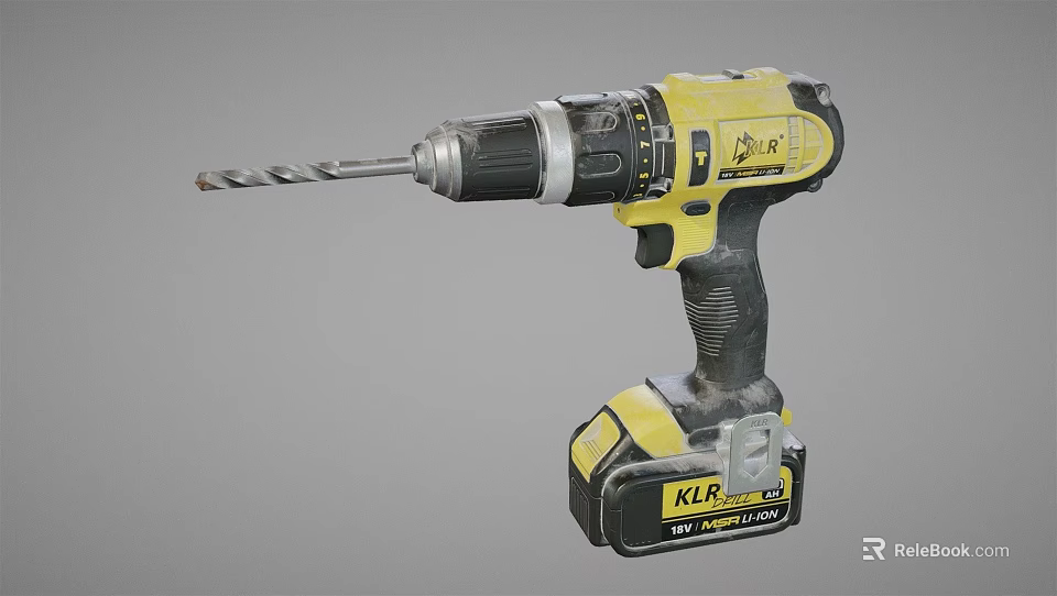 Industrial Cordless Drill with Yellow Black Design KLR Battery Powered Tool 3d model 