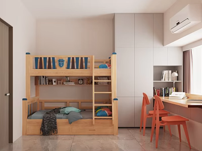 Modern Style Children's Room Bedroom Bunk Bed 3d model