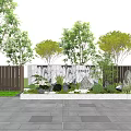 Modern Scenic Feature Wall Design With Green Plants Trees And Stone Pavement