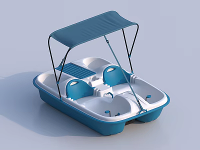 Blue And White Wooden Pedal Boat With Canopy Two Seats And Classic Design 3d model
