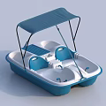 Blue And White Wooden Pedal Boat With Canopy Two Seats And Classic Design
