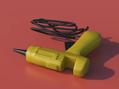 Yellow Industrial Hot Glue Gun With Black Power Cord And Ergonomic Handle 3d model